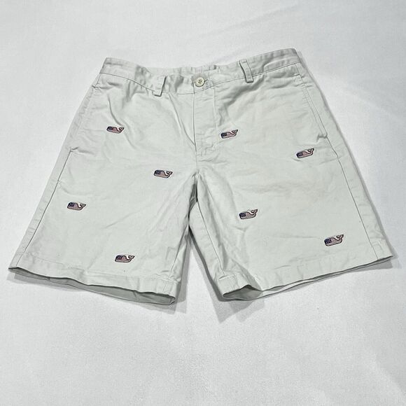 Vineyard Vines Ivory Stone Golf Shorts USA Flag Whales Embroidery Size 32 - Picture 3 of 8